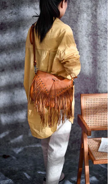 Ladies Western Leather Fringe Purse Brown Shoulder Bag