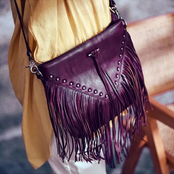 Ladies Western Leather Fringe Purse Brown Shoulder Bag