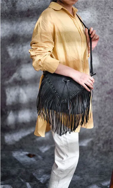 Ladies Western Leather Fringe Purse Brown Shoulder Bag