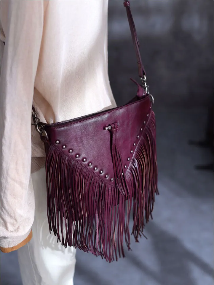 Ladies Western Leather Fringe Purse Brown Shoulder Bag