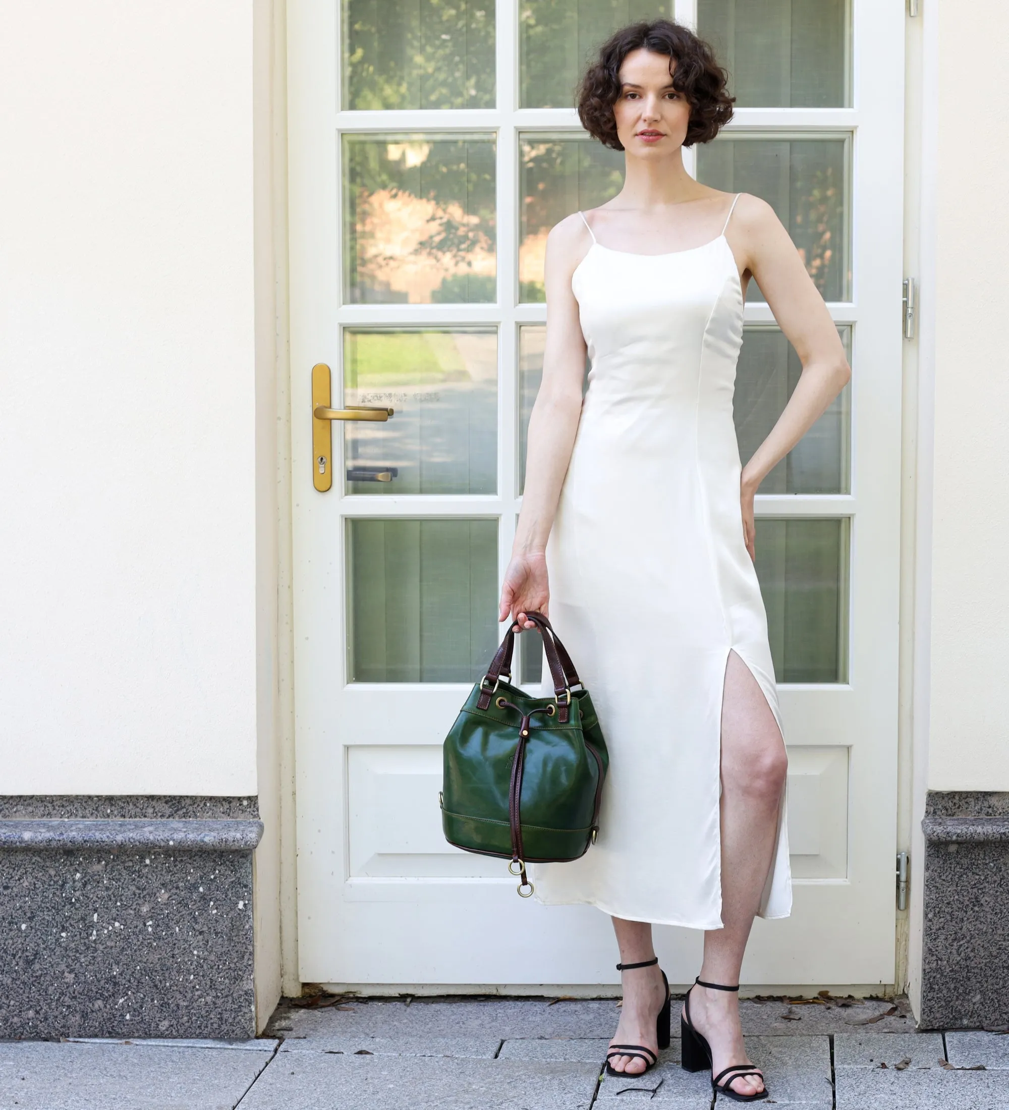 Leather Bucket Bag for Women - Light In August