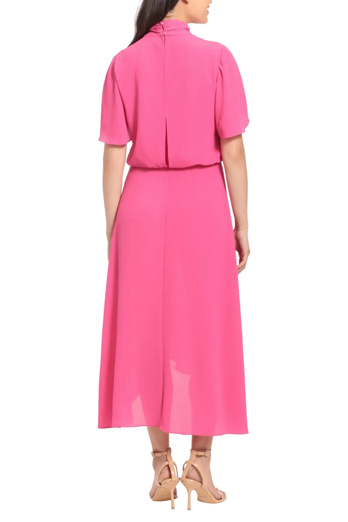 London Times Side Tie Flutter Sleeve Blouson Midi Dress