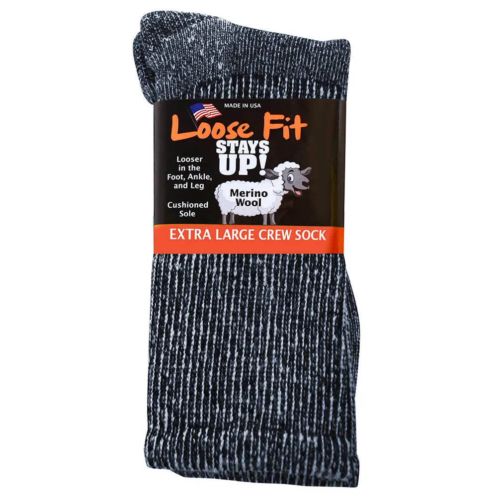 Loose Fit Stays Up Marled Merino Wool Socks