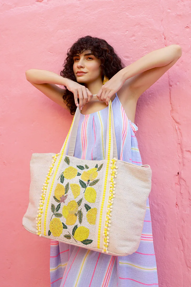 Make Lemonade Tote-Lemon Yellow Hand Beaded Tote