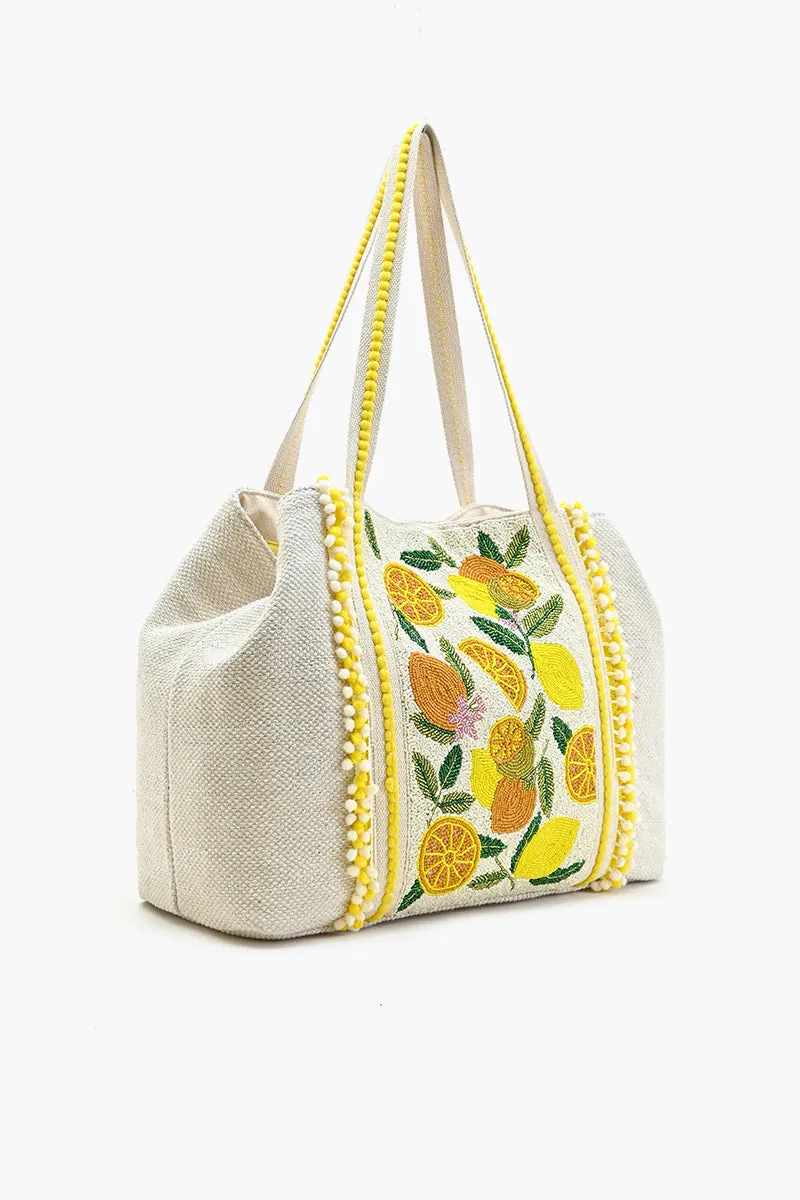 Make Lemonade Tote-Lemon Yellow Hand Beaded Tote