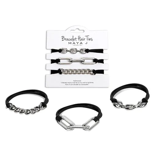 MAYA J Bracelet Hair Ties - White Chain Links with Black cord (HT33W)