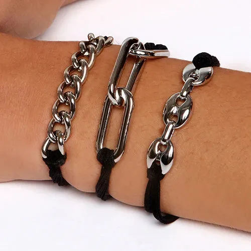 MAYA J Bracelet Hair Ties - White Chain Links with Black cord (HT33W)