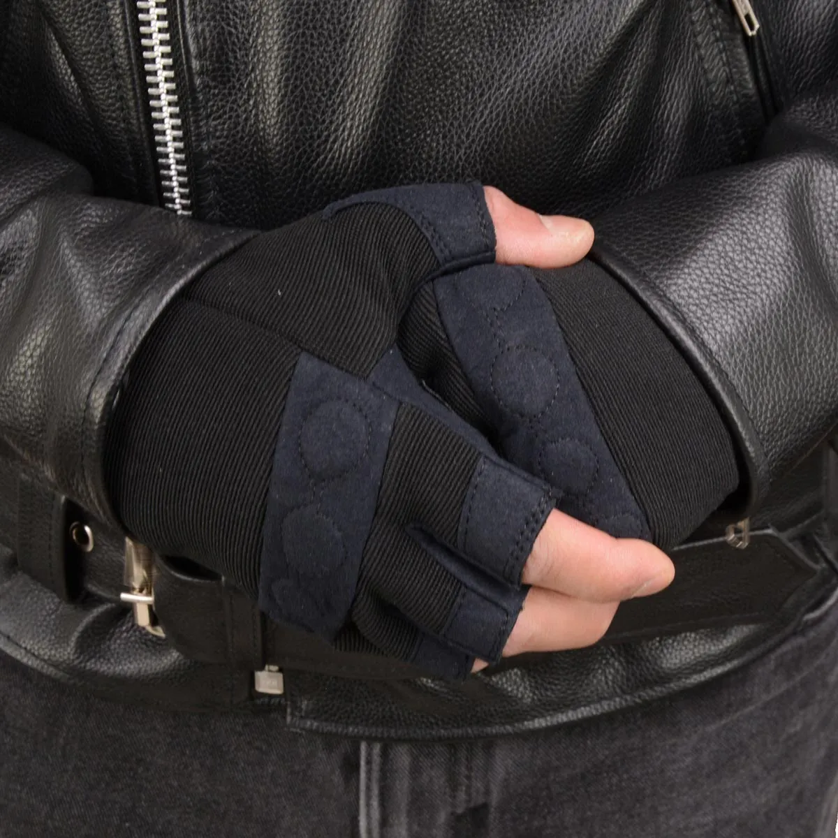 Milwaukee Leather SH44610 Men's Black Gel Padded Knuckle Fingerless Motorcycle Mechanics Hand Gloves W/ ‘Amara Cloth’