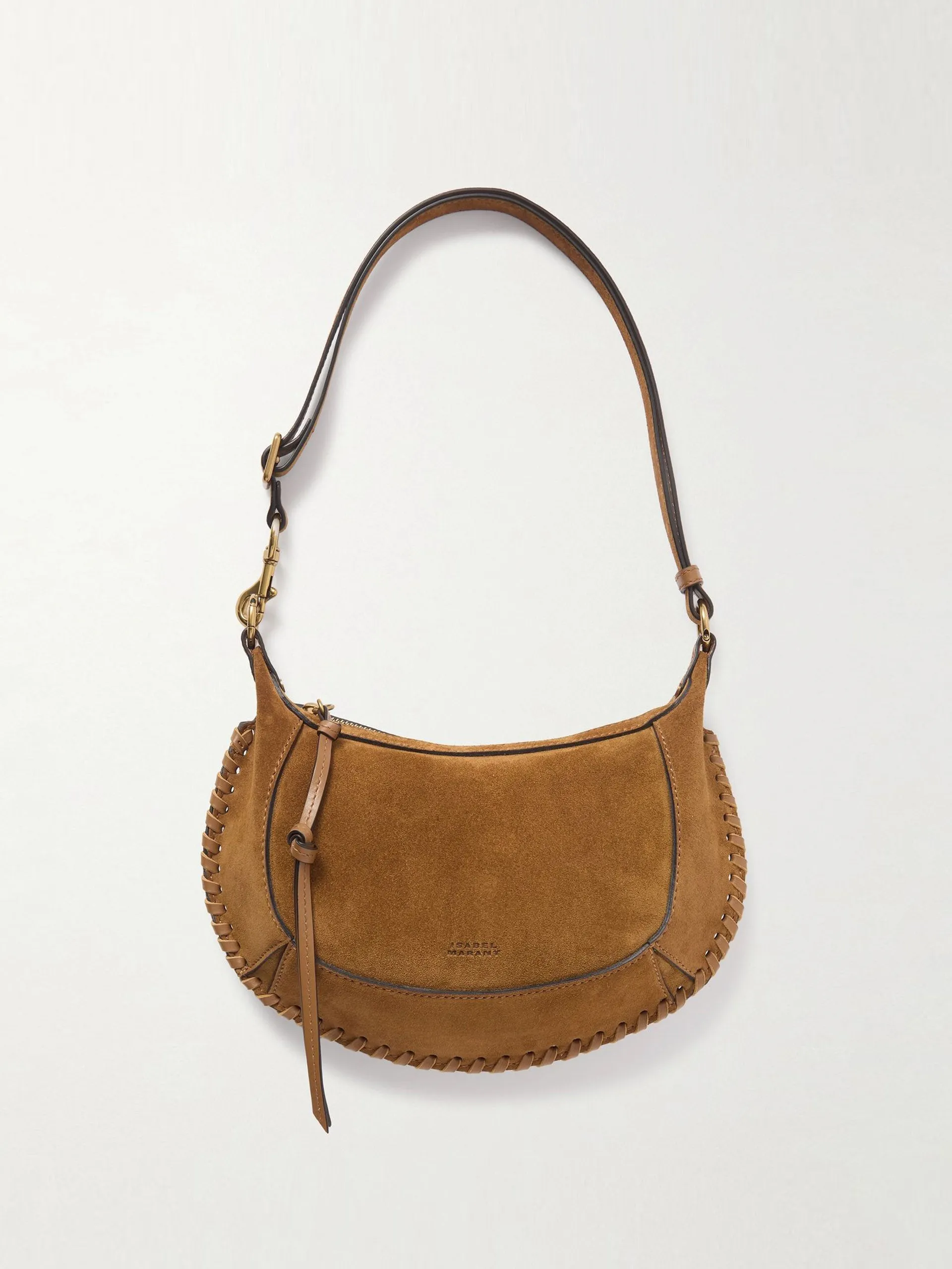 Oskan Moon whipstitched leather-trimmed suede shoulder bag