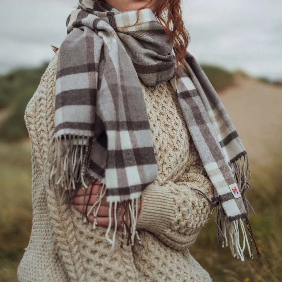 Oversized Merino Scarf | Natural Grey Plaid