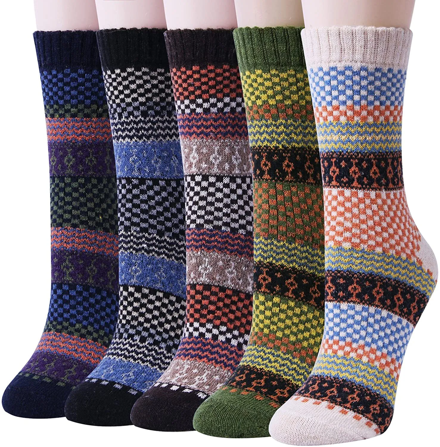 Pack of 5 Womens Winter Socks Warm Thick Knit Wool Soft Vintage Casual Crew Socks Gifts