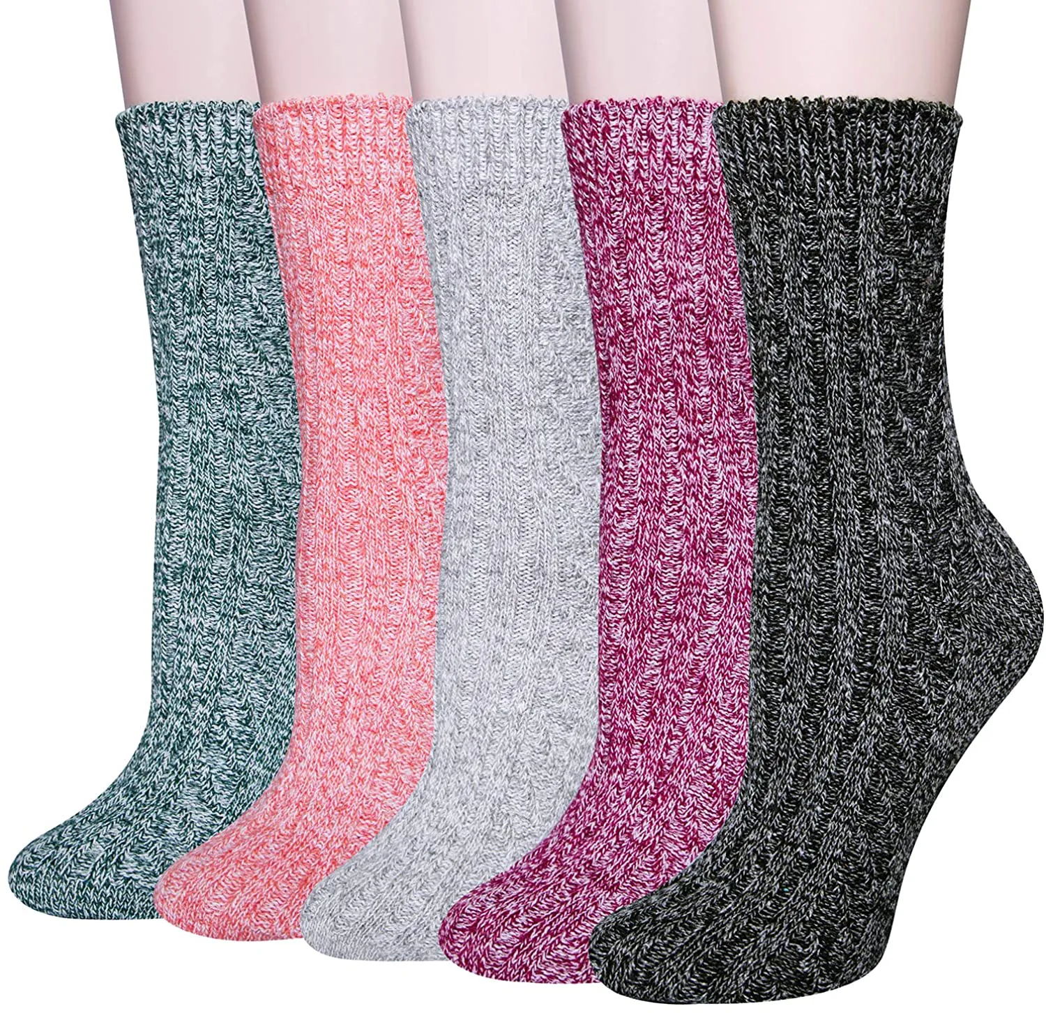 Pack of 5 Womens Winter Socks Warm Thick Knit Wool Soft Vintage Casual Crew Socks Gifts