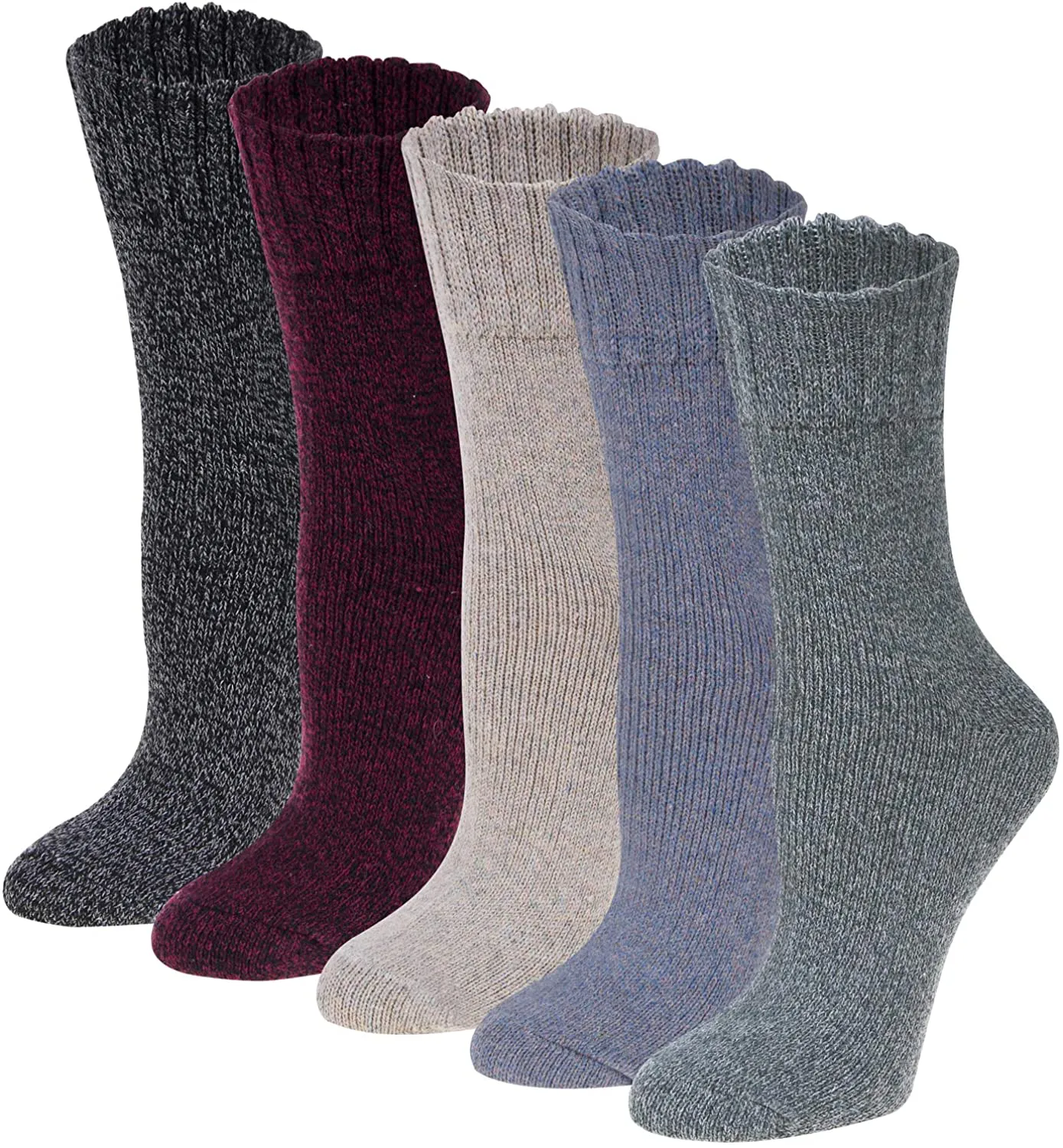 Pack of 5 Womens Winter Socks Warm Thick Knit Wool Soft Vintage Casual Crew Socks Gifts