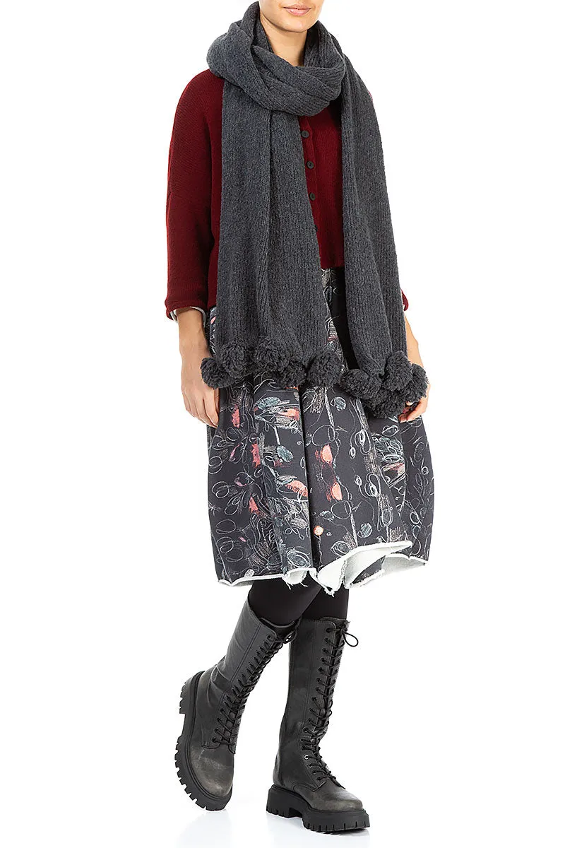 Pom-Pom Edge Dark Grey Wool Scarf