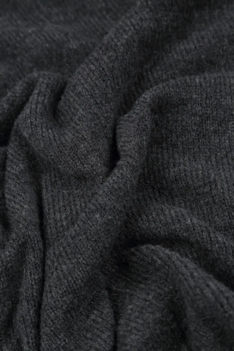 Pom-Pom Edge Dark Grey Wool Scarf