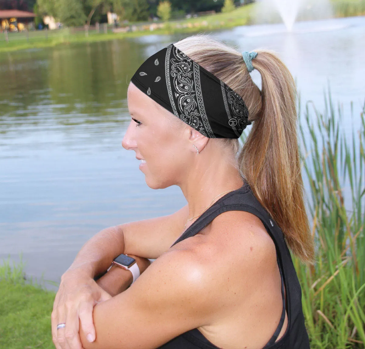 RAVEbandz The Pro - Wide Stretch Headband (Black Bandana)