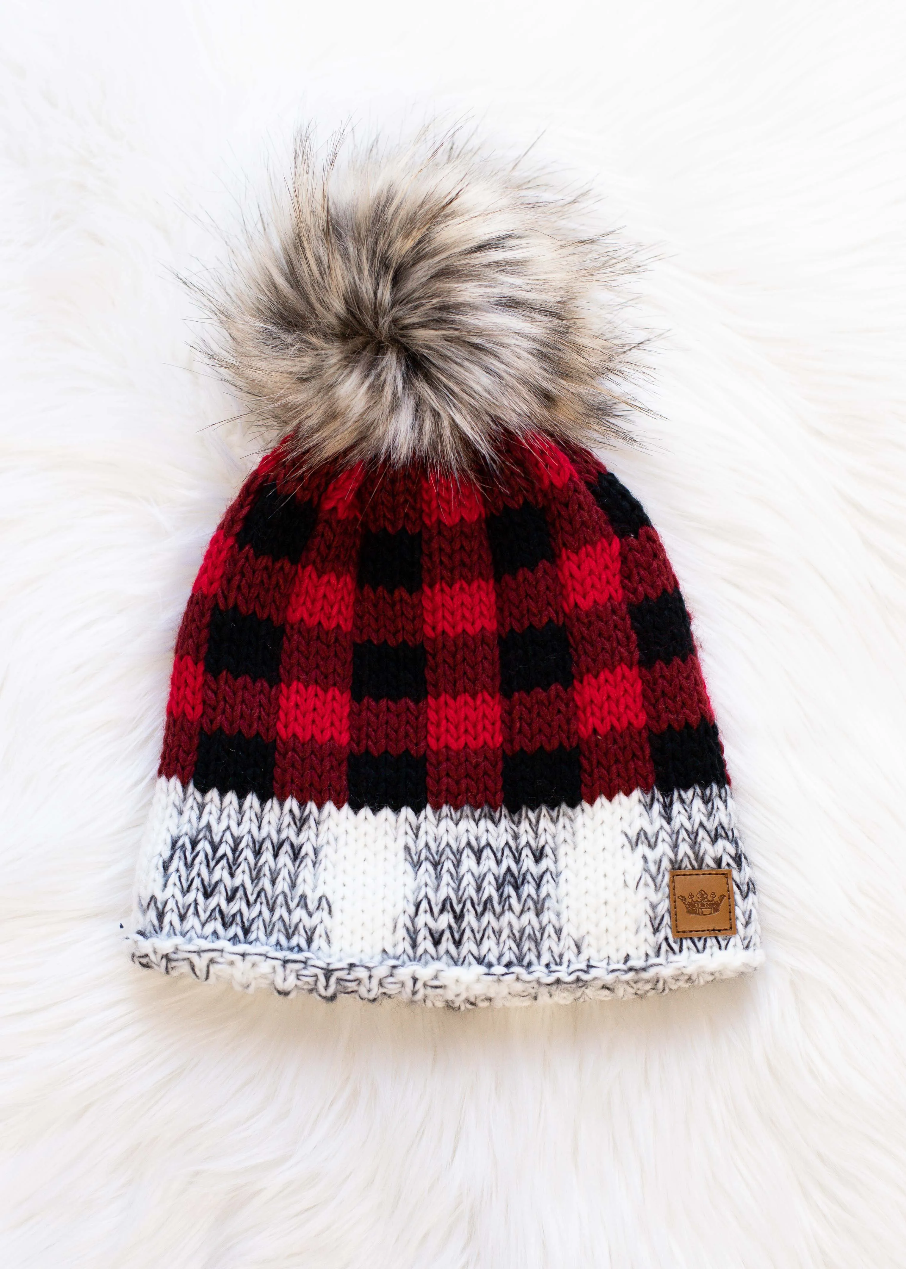 Red Buffalo Plaid Pom Hat w/ Gray Trim