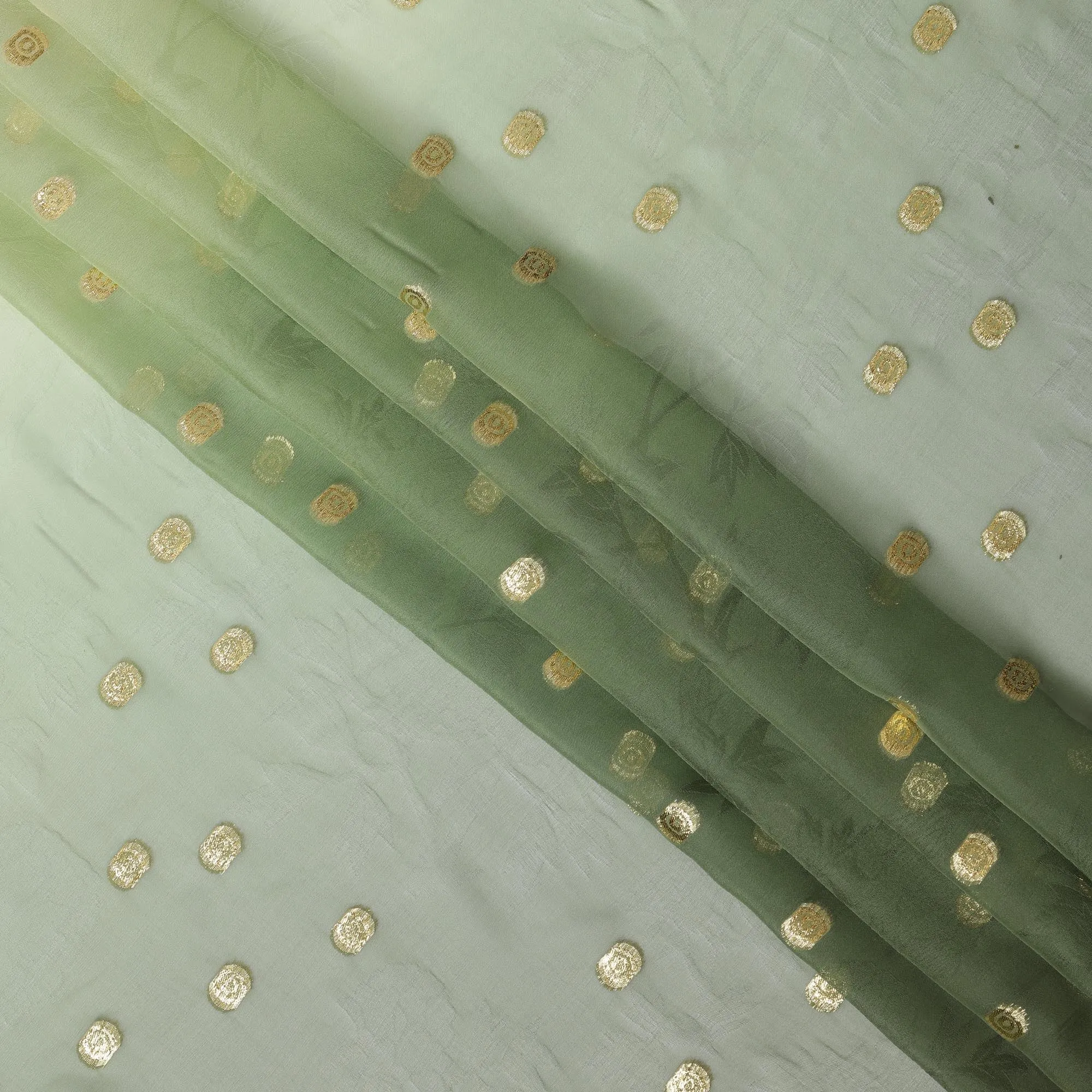 Sage Green Silk Chiffon Fabric with Metallic Lurex, 110 cm Width, Ombre Design, Made in South Korea-D21148