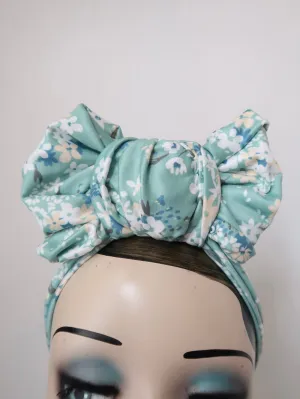 SALE ITEM: WORKWEAR KNOT Vintage Style Pre-tied Headband in Mint Floral