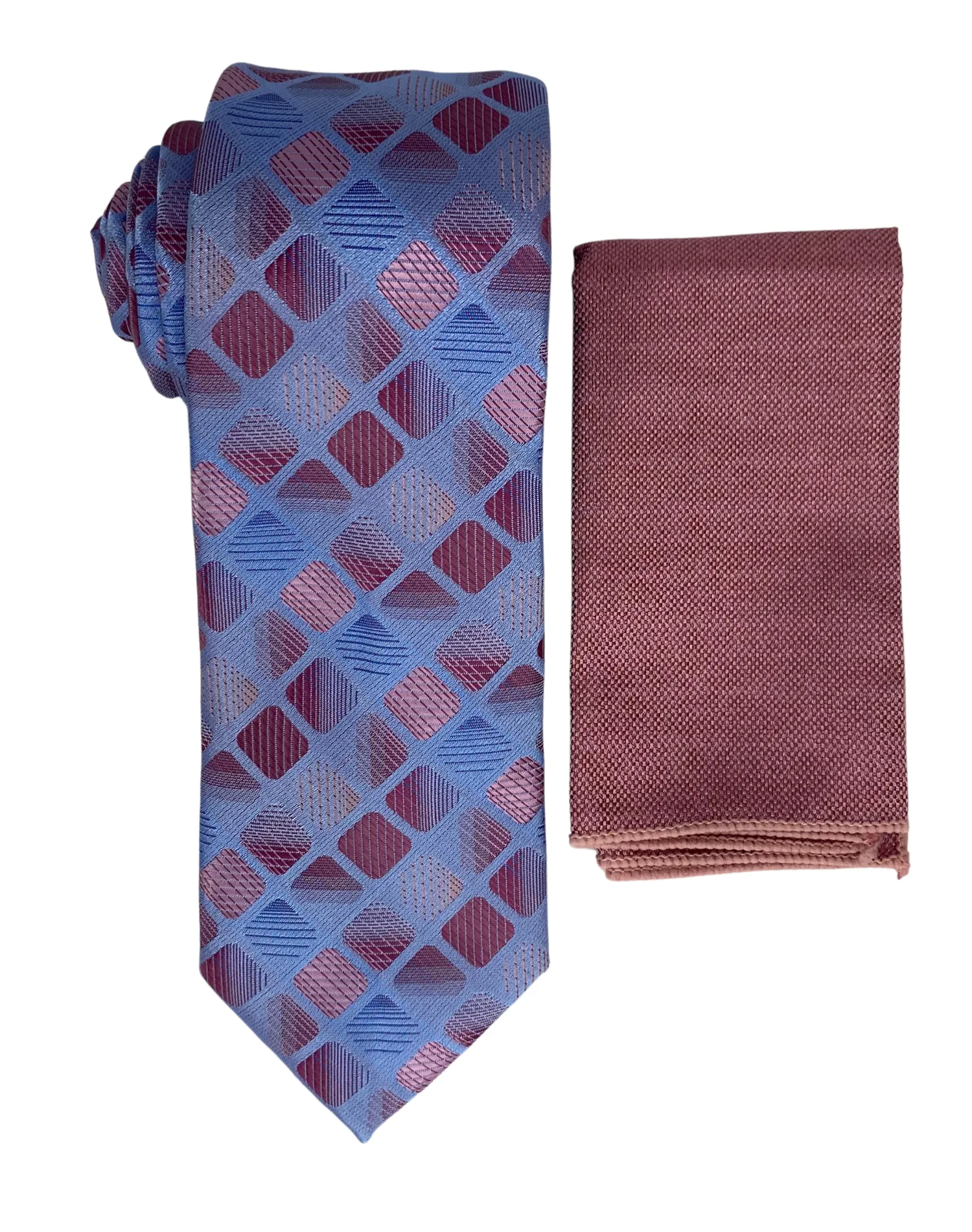 Stacy Adams Checkered Tie and Handkerchief - Blue & Rose