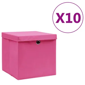 Storage Boxes with Covers 10 pcs 28x28x28 cm Pink