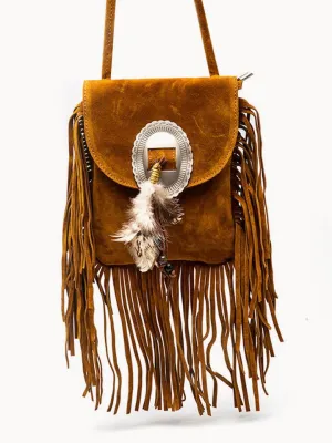 Tassel Feather Faux Suede Crossbody Bag