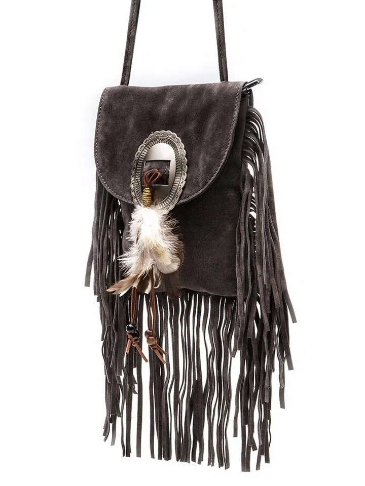 Tassel Feather Faux Suede Crossbody Bag