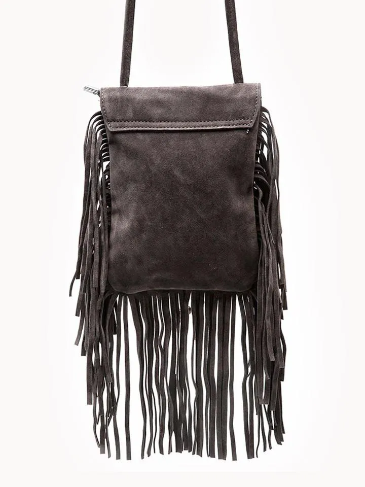 Tassel Feather Faux Suede Crossbody Bag