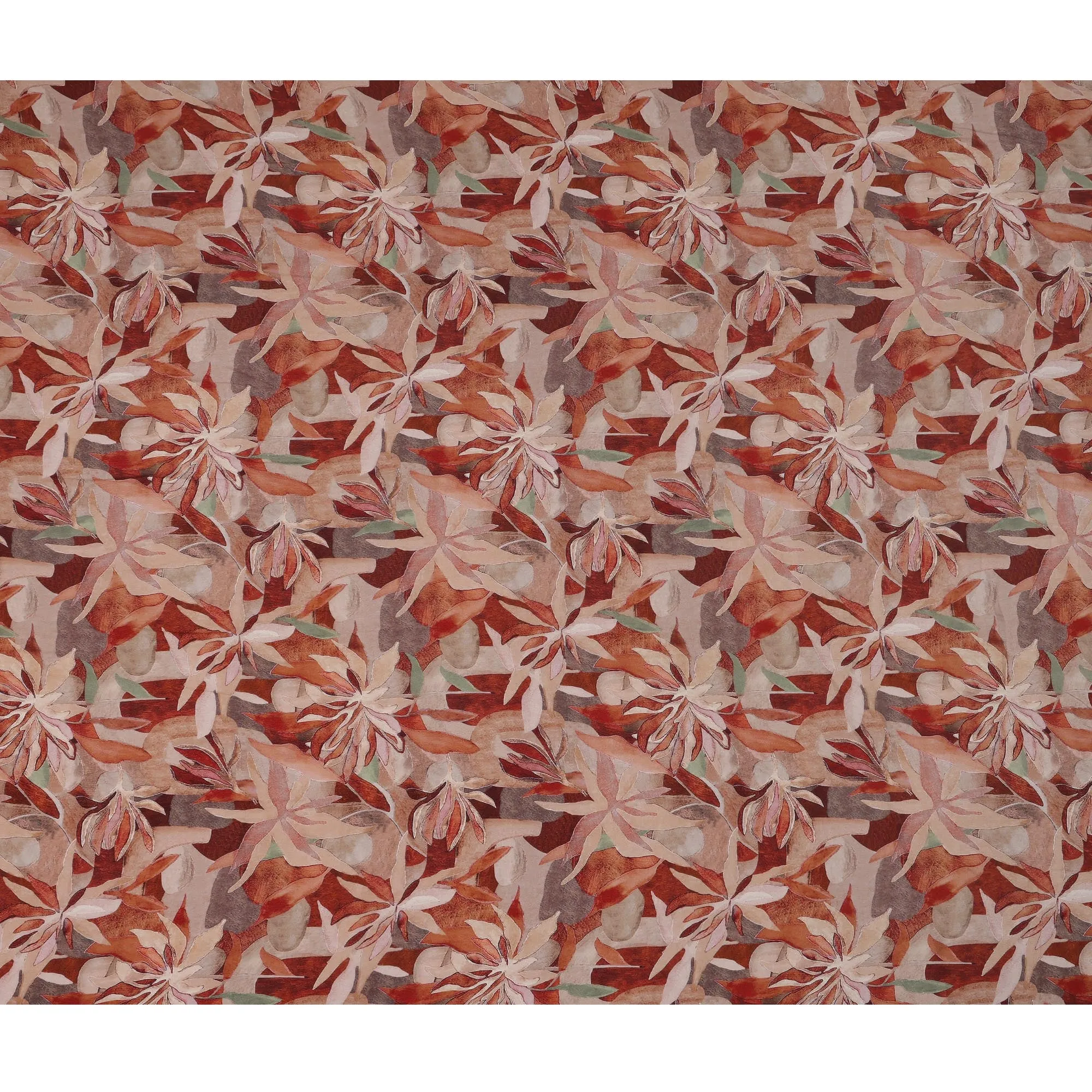 Terracotta Beige Viscose Digital Printed Fabric with Leafy Design, 110 cm Width-D21304