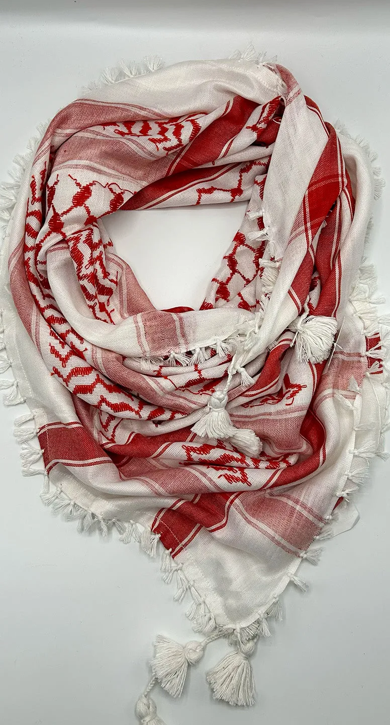 Traditional Palestine Keffiyah Scarves - Red