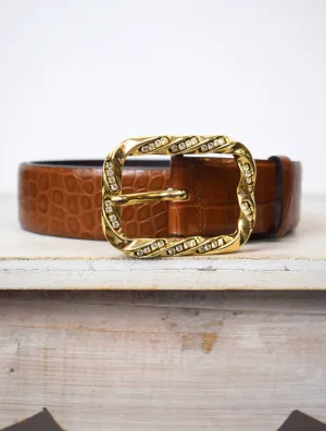 Wide Croc Belt Tan/Gold