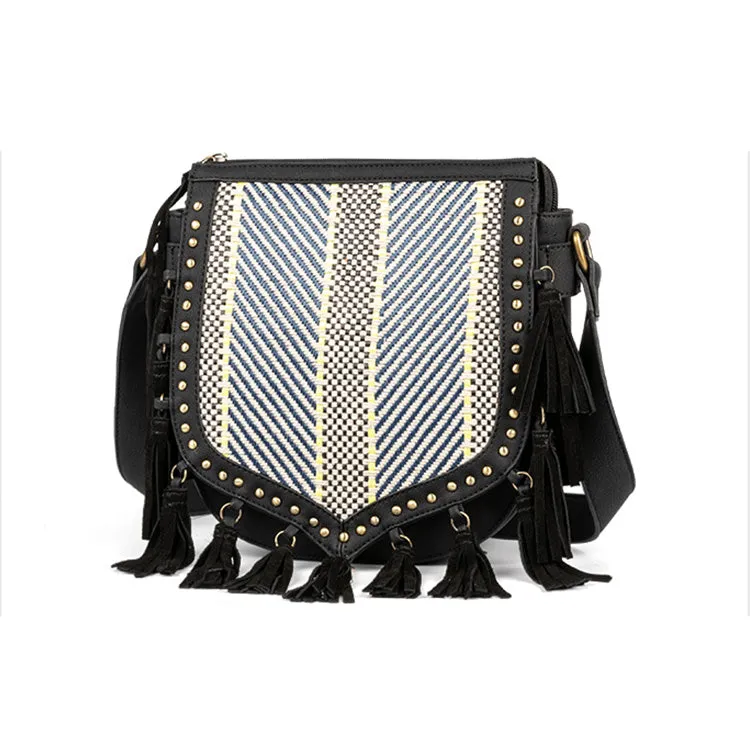 Womens Vegan Leather Black Fringe Crossbody Purse Boho Bags For Women