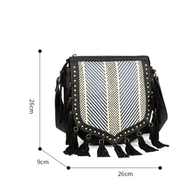 Womens Vegan Leather Black Fringe Crossbody Purse Boho Bags For Women