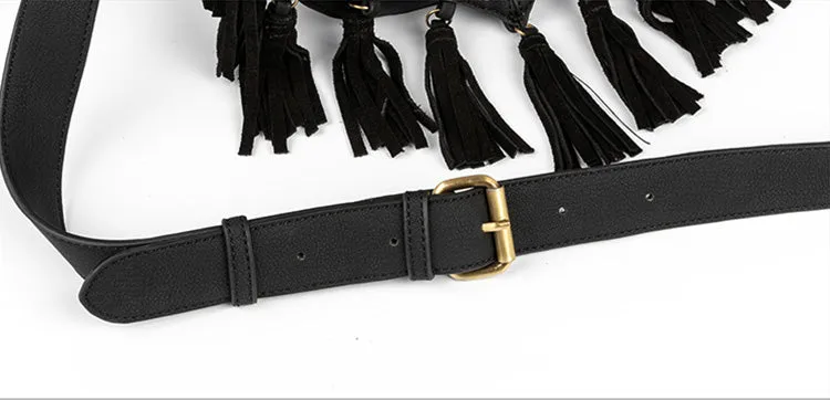 Womens Vegan Leather Black Fringe Crossbody Purse Boho Bags For Women