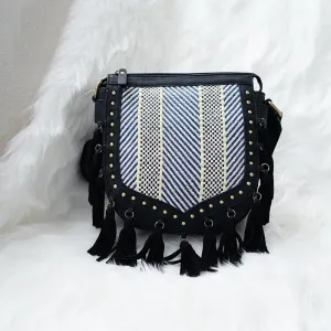 Womens Vegan Leather Black Fringe Crossbody Purse Boho Bags For Women