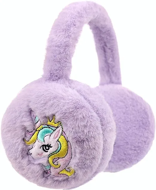 Zeltauto Kids Earmuffs Plush Ear Warmer Unicorn Thermal Winter Earmuffs Adjustable Headband for Boys Aged 6-12